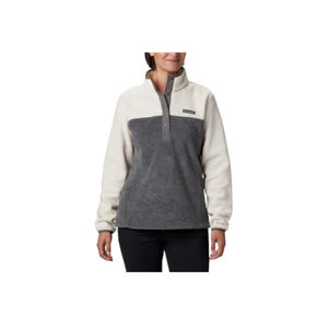 NEW Women's Columbia Cream Grey Colorblock Fleece Sweatshirt Plus Size 2X